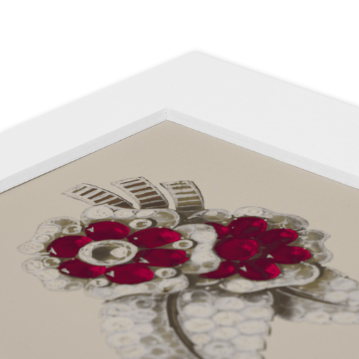 A close up of the white bevelled corner of the mounted print
